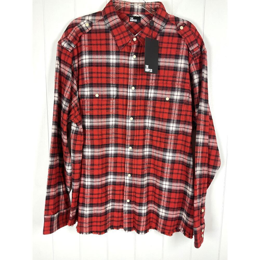 The Kooples Men's Red‎ Checked Classic Wide Fit Over Shirt NWT Size XL